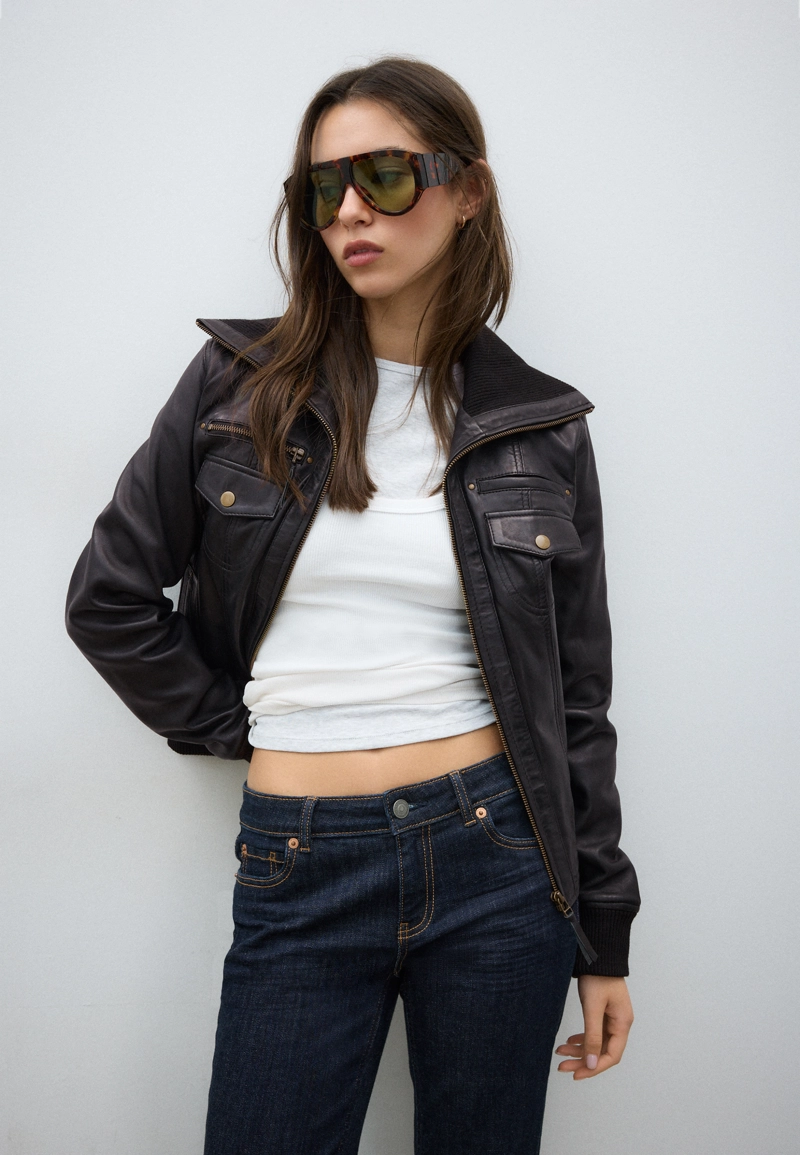 Комбинированная кожаная куртка в рубчик