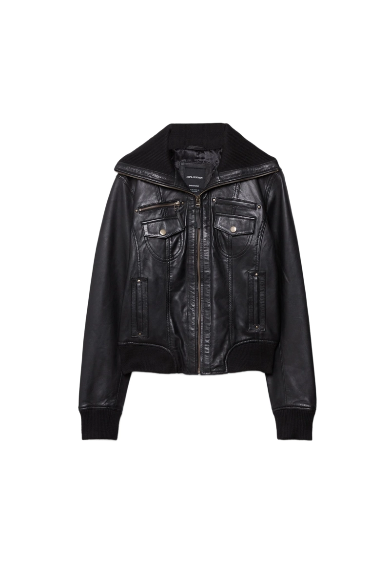 Комбинированная кожаная куртка в рубчик