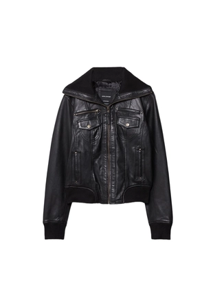 Комбинированная кожаная куртка в рубчик- Заказать в России