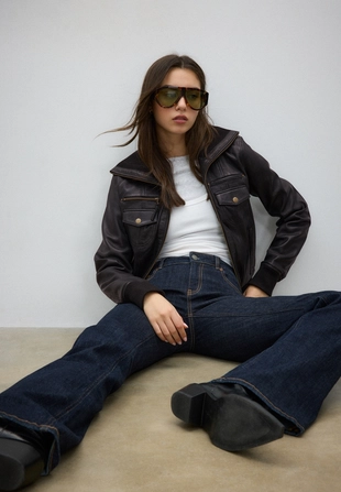 Комбинированная кожаная куртка в рубчик- Заказать в России