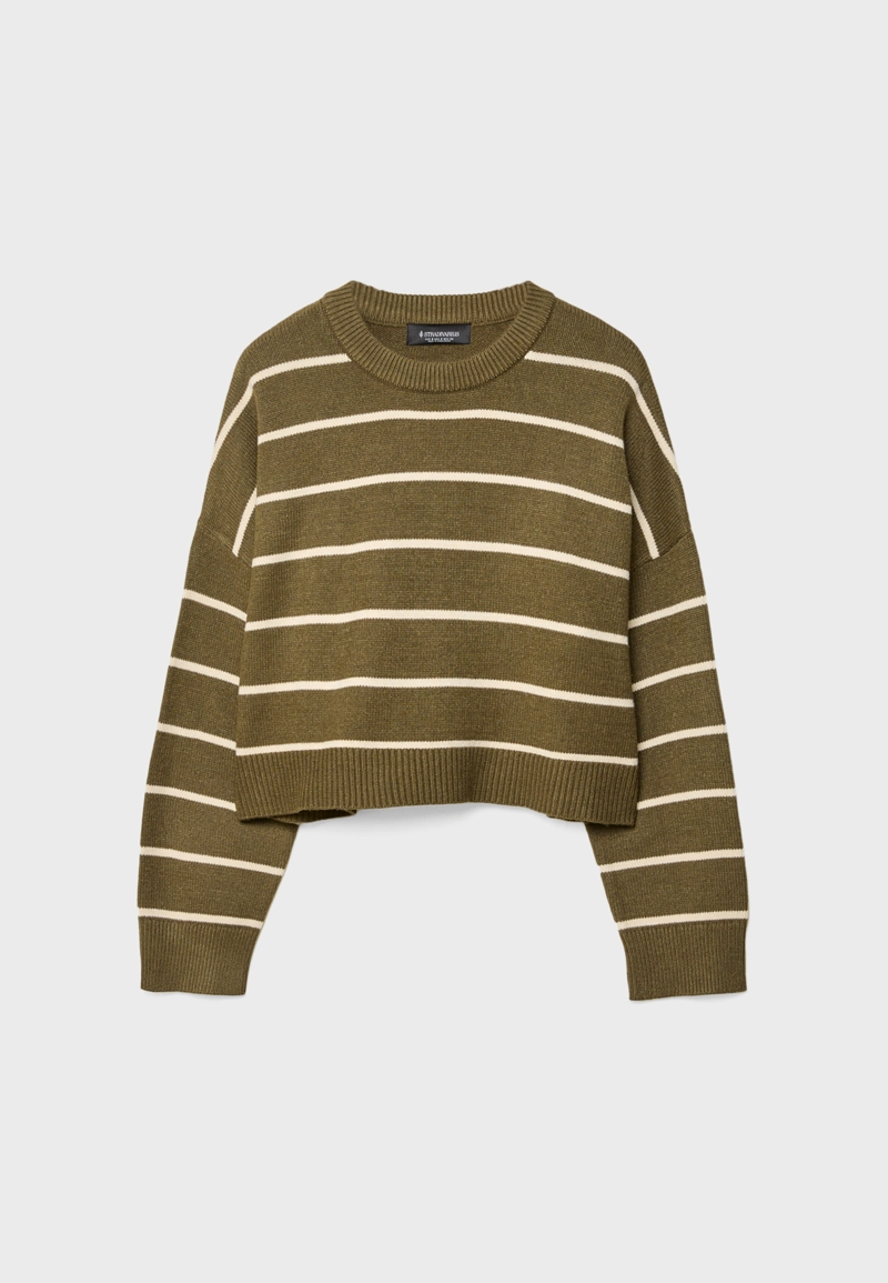 Укороченный полосатый трикотажный свитер