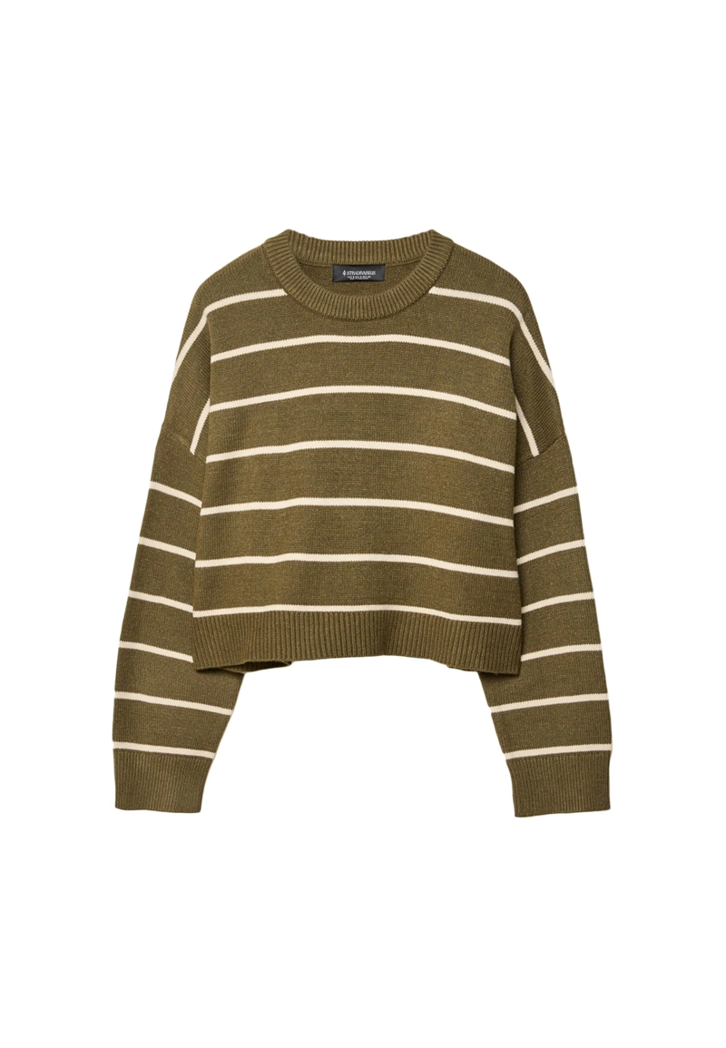 Укороченный полосатый трикотажный свитер