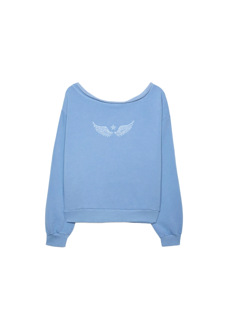 Толстовка с вырезом-лодочкой, крыльями и блестящей отделкой