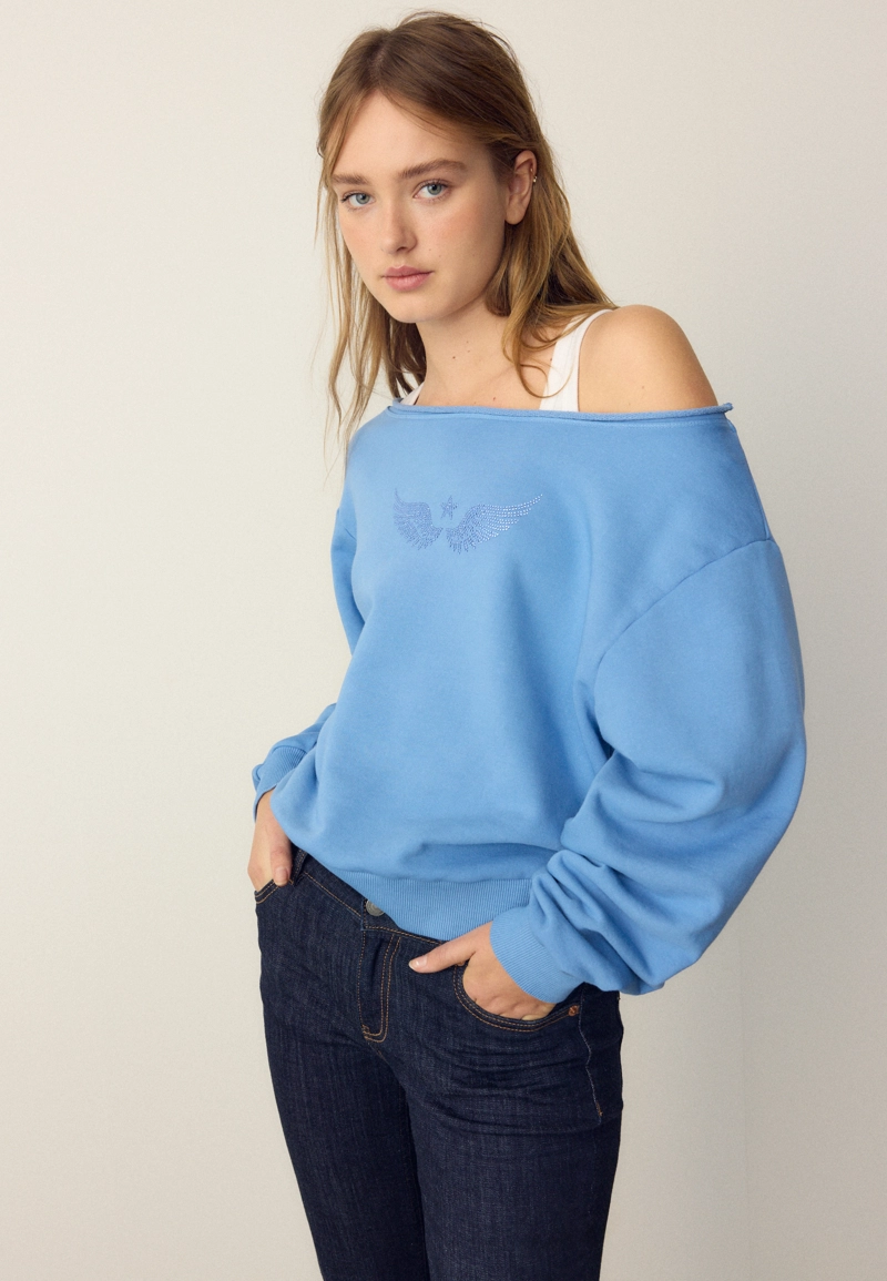 Толстовка с вырезом-лодочкой, крыльями и блестящей отделкой