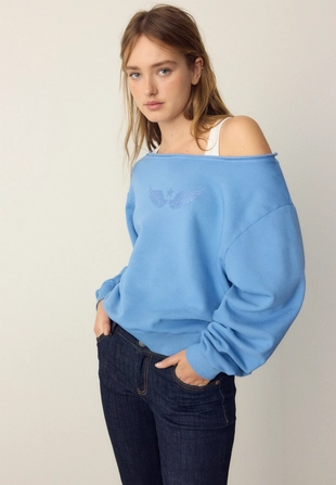 Толстовка с вырезом-лодочкой, крыльями и блестящей отделкой- Заказать в России