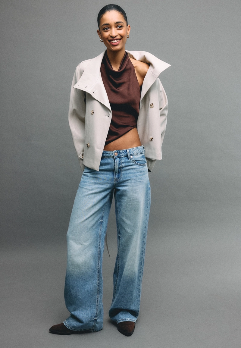 Тренч из искусственной кожи с высоким воротником