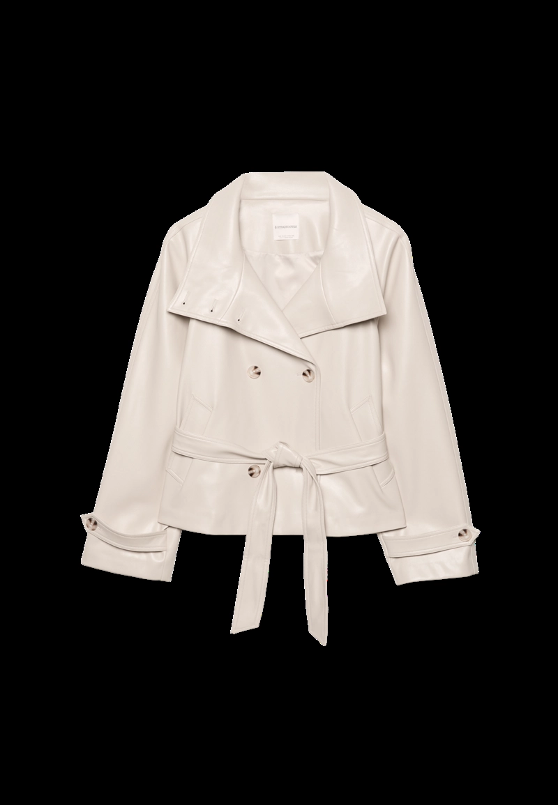 Тренч из искусственной кожи с высоким воротником