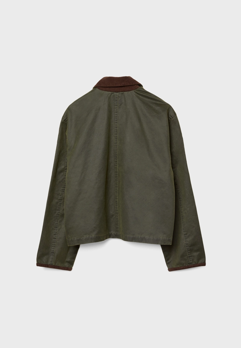 Короткая комбинированная парка с вощеным покрытием