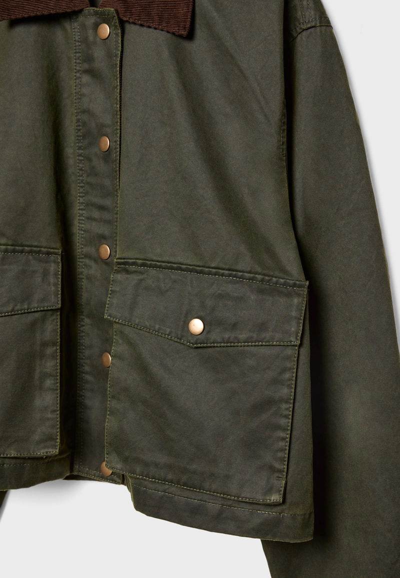 Короткая комбинированная парка с вощеным покрытием