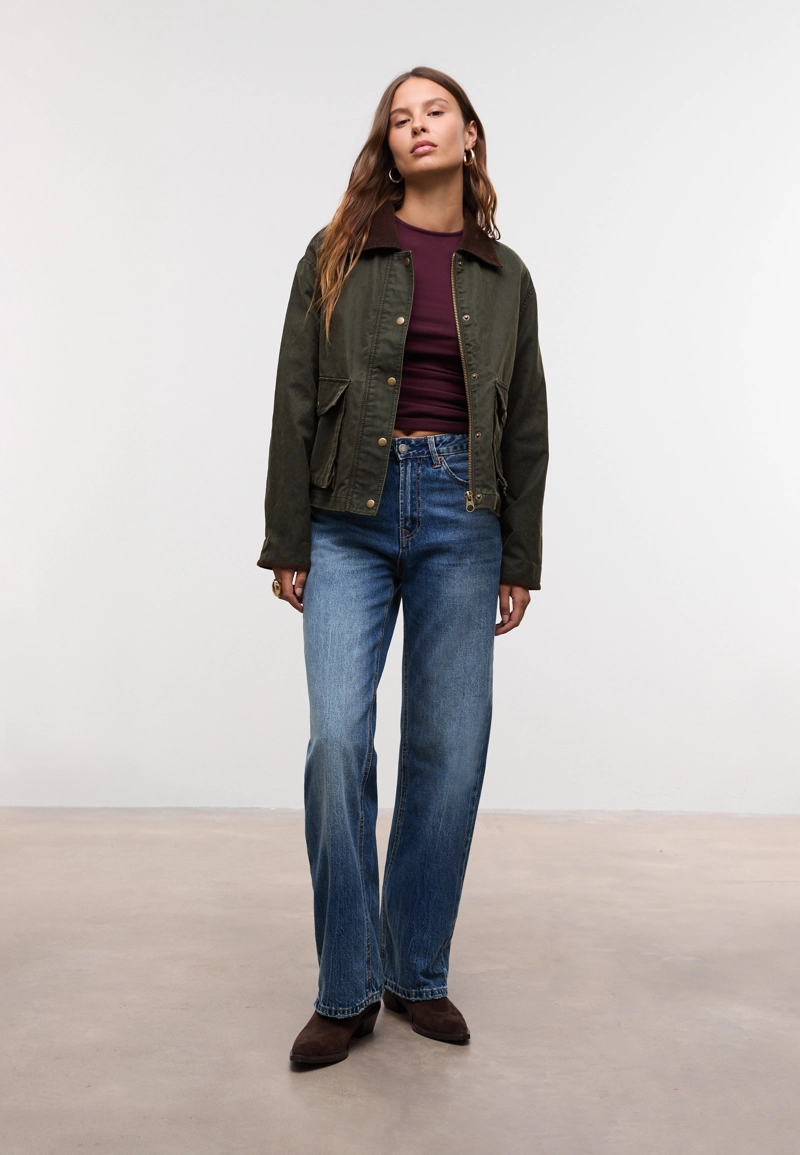 Короткая комбинированная парка с вощеным покрытием