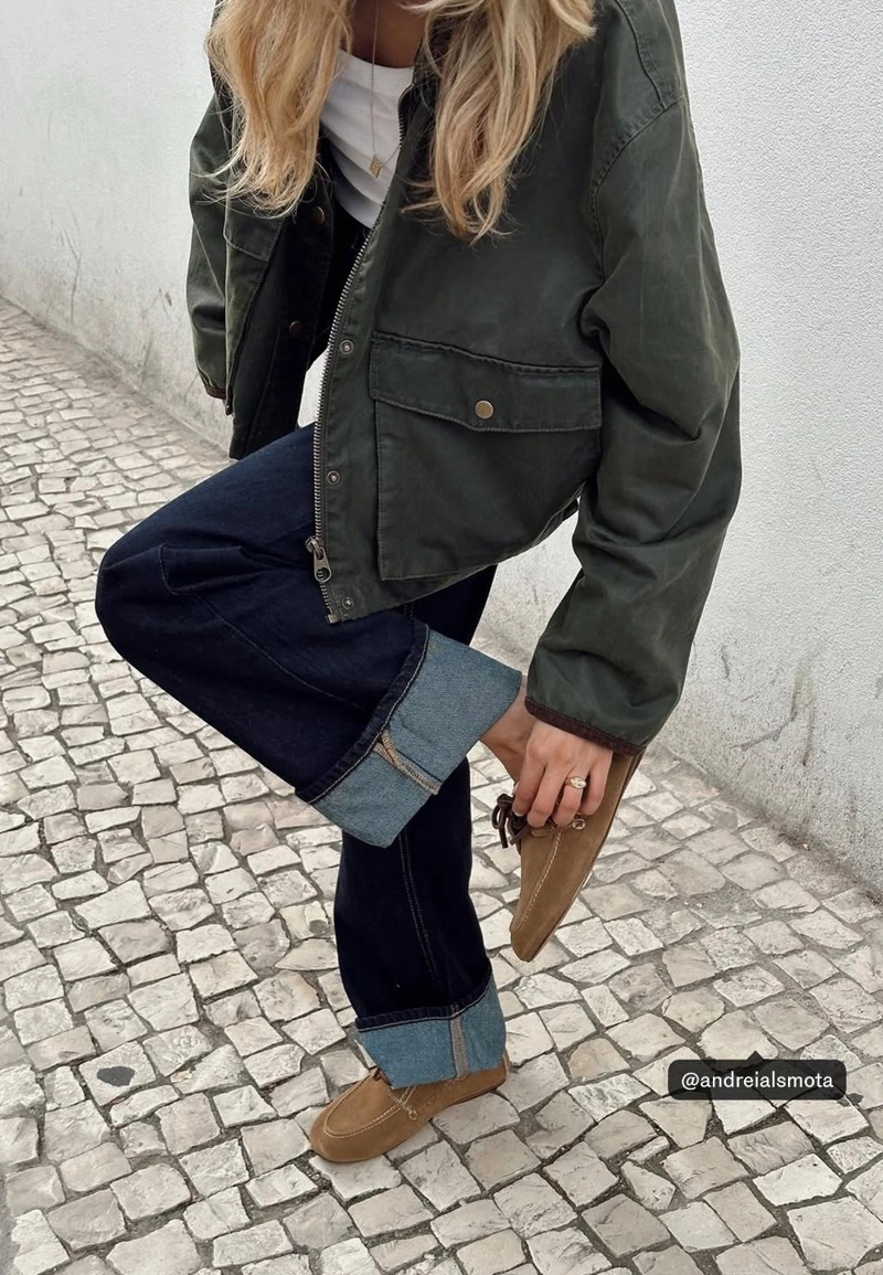 Короткая комбинированная парка с вощеным покрытием