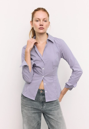 Приталенная базовая рубашка в полоску- Заказать в России