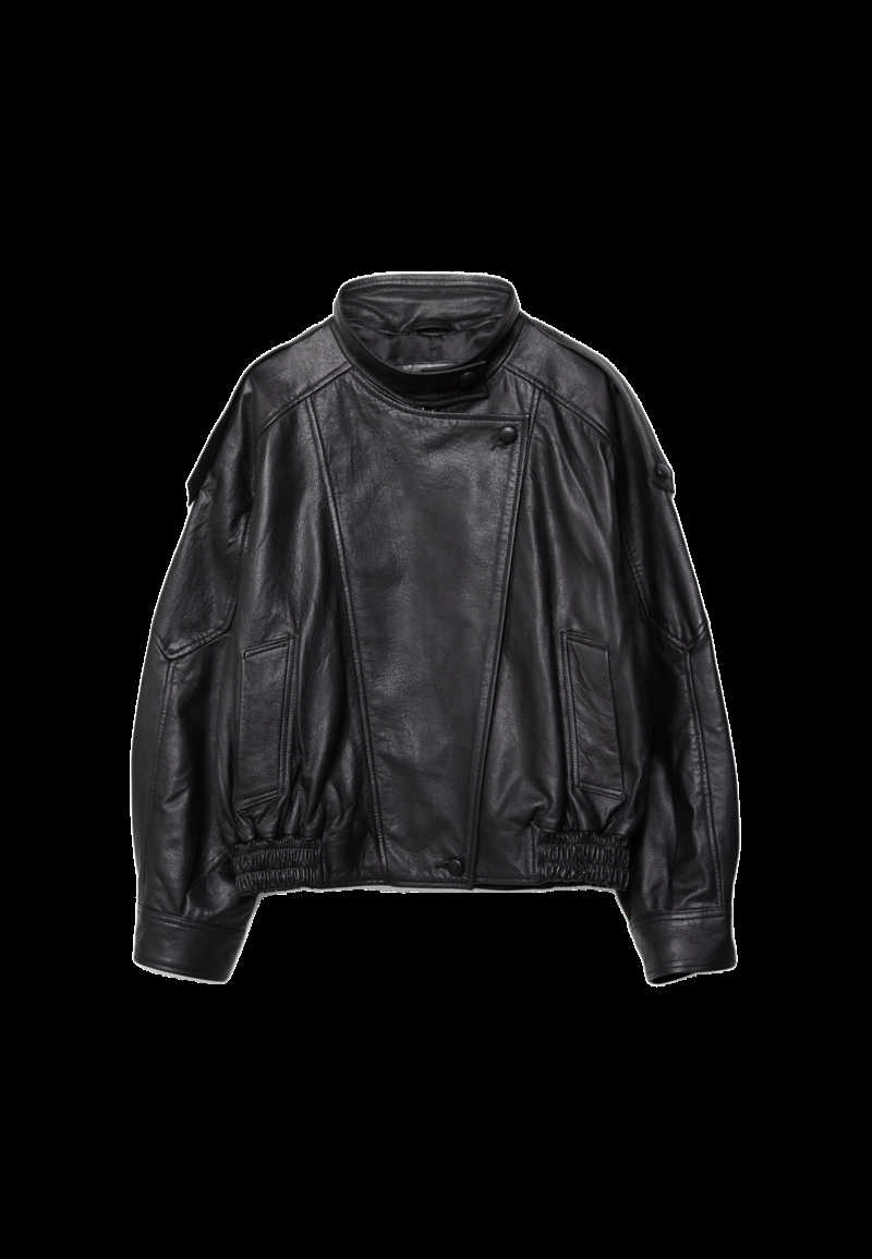 Куртка оверсайз с лацканами, 100% кожа