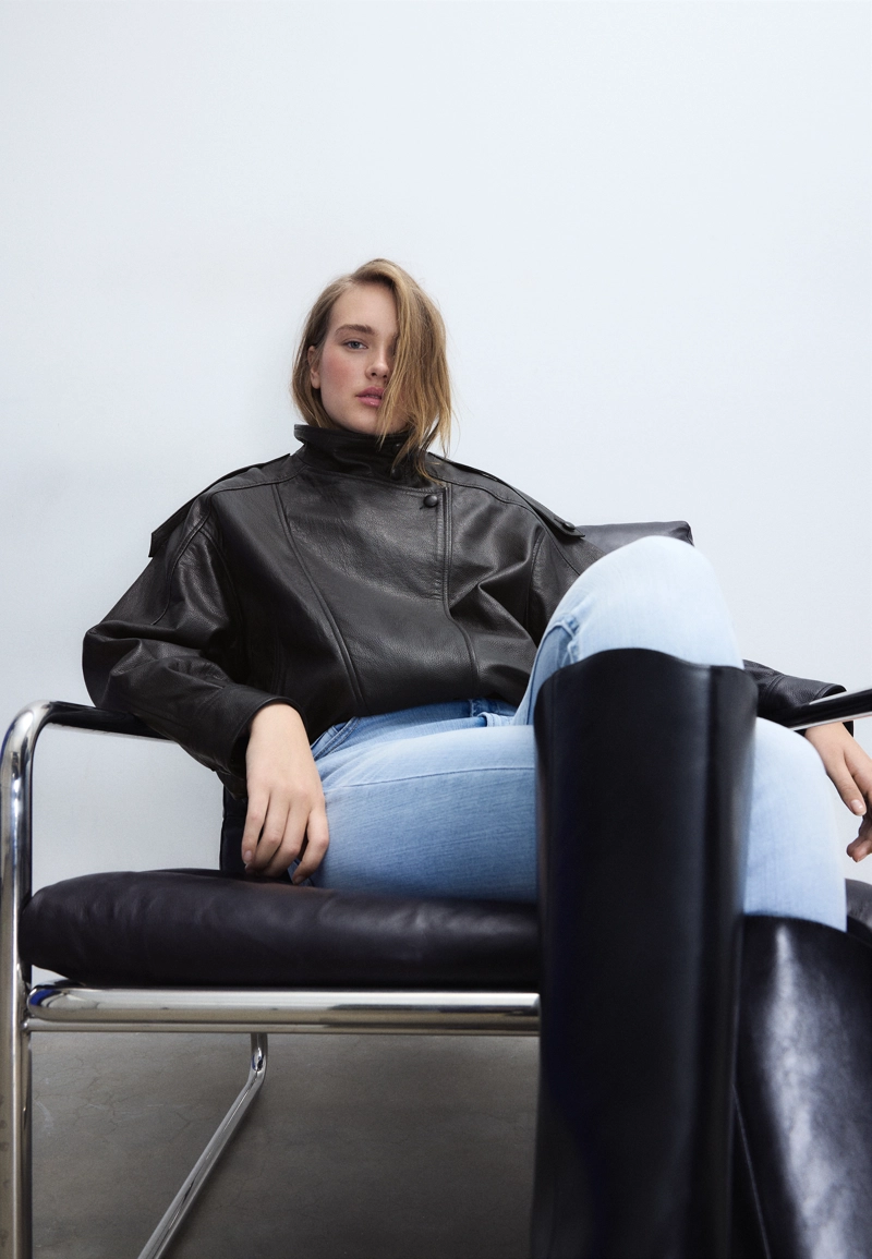 Куртка оверсайз с лацканами, 100% кожа