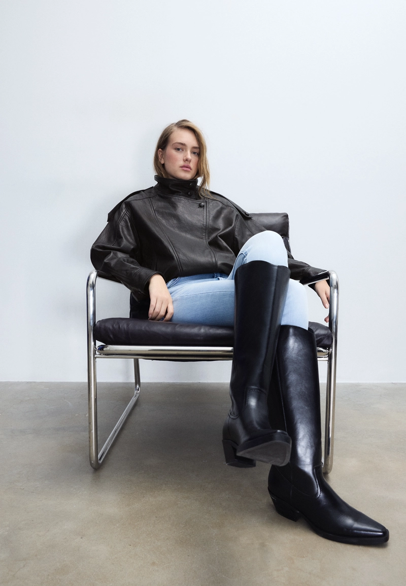 Куртка оверсайз с лацканами, 100% кожа