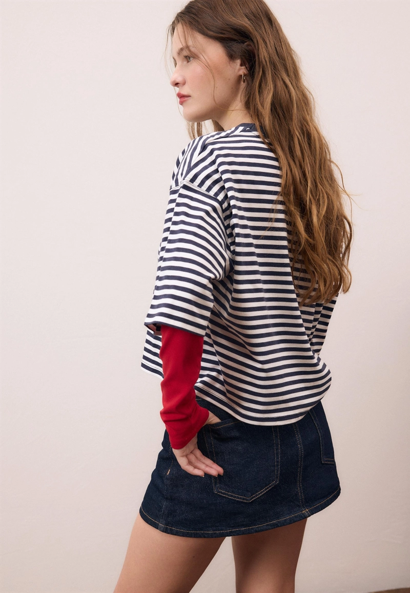 Футболка с короткими рукавами, в полоску, с принтом