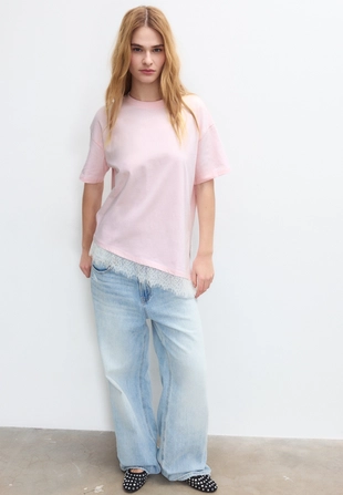 Футболка с короткими рукавами и кружевной отделкой по низу- Заказать в России