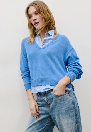 Двухматериальный вязаный свитер- Заказать в России