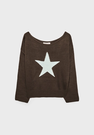 Асимметричный вязаный свитер со звездой- Заказать в России