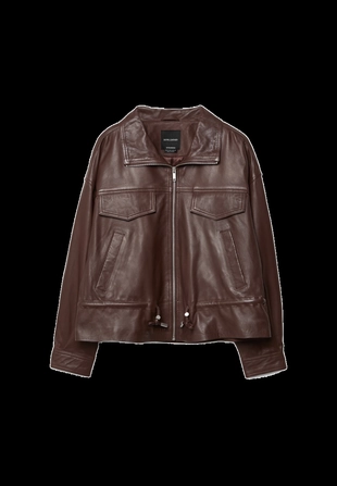Кожаная куртка с карманами и регулируемой талией- Заказать в России