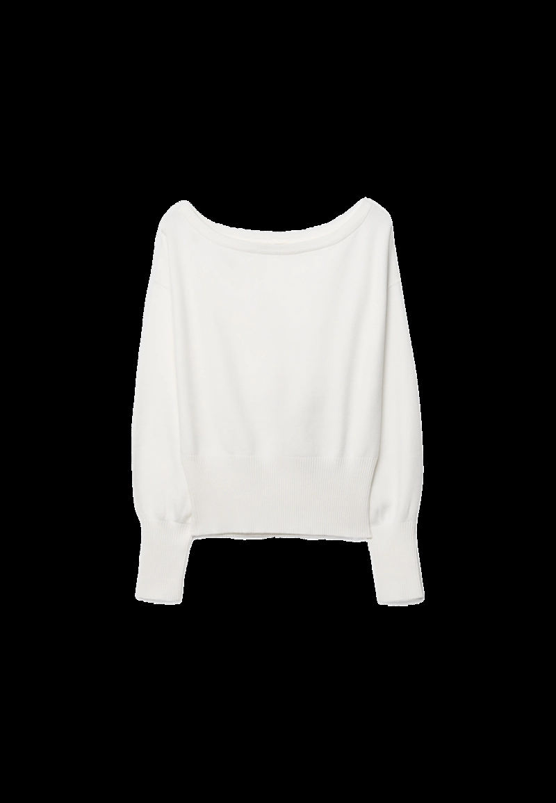 Трикотажный свитер асимметричного кроя в рубчик