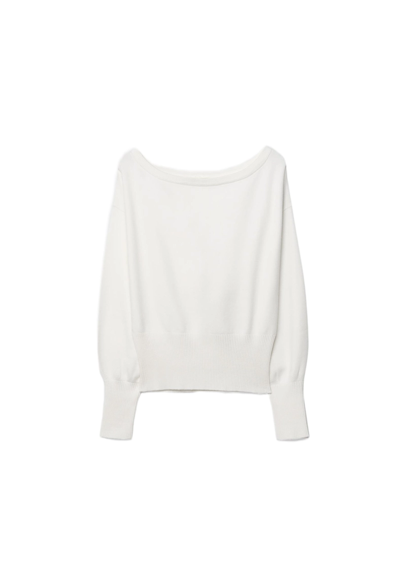 Трикотажный свитер асимметричного кроя в рубчик