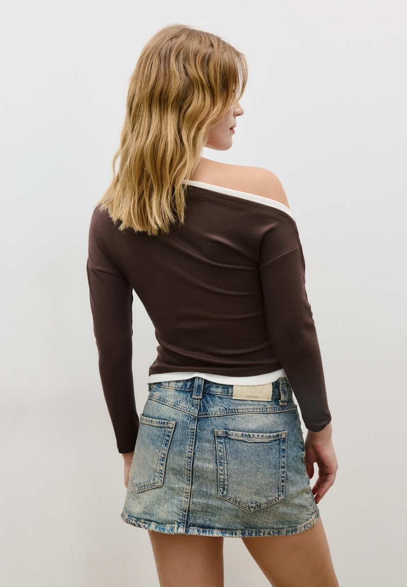 Асимметричная футболка-обманка с длинными рукавами