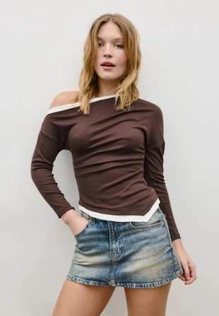 Асимметричная футболка-обманка с длинными рукавами- Заказать в России