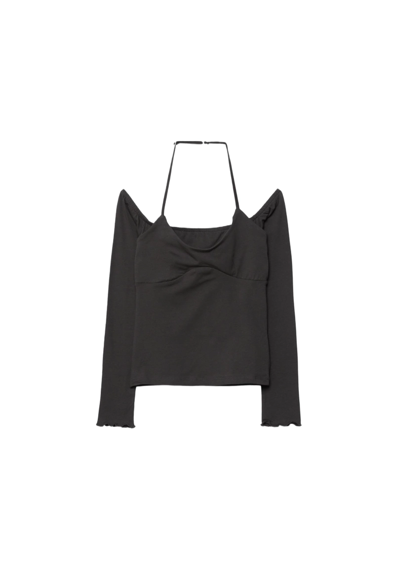 Лонгслив с длинными рукавами и горловиной халтер