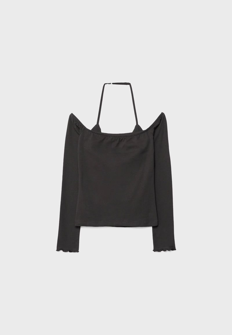 Лонгслив с длинными рукавами и горловиной халтер