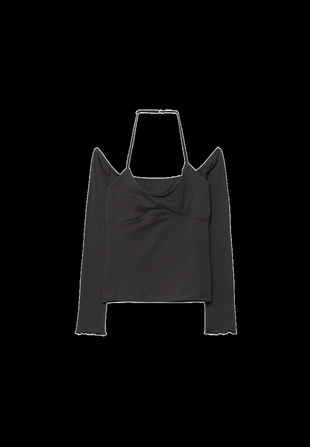 Лонгслив с длинными рукавами и горловиной халтер- Заказать в России