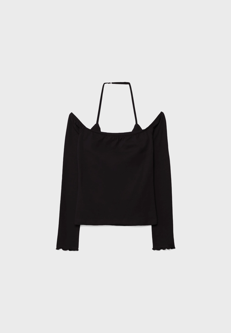 Лонгслив с длинными рукавами и горловиной халтер