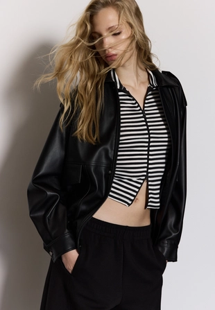 Объемная байкерская куртка из искусственной кожи- Заказать в России