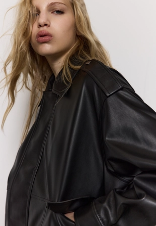 Объемная байкерская куртка из искусственной кожи- Заказать в России