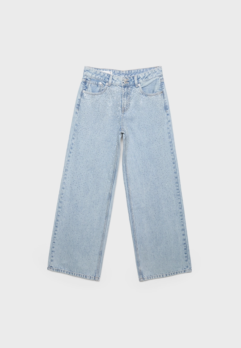 Джинсы свободного кроя с низкой посадкой и блестящей отделкой