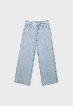 Джинсы свободного кроя с низкой посадкой и блестящей отделкой- Заказать в России