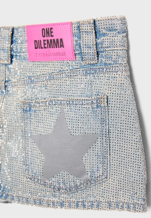 DENIM SKORT WITH RHINESTONES ONE DILEMMA- Заказать в России