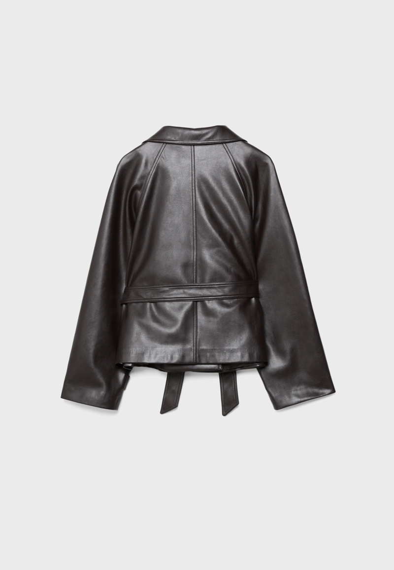 Тренч из искусственной кожи с высоким воротником