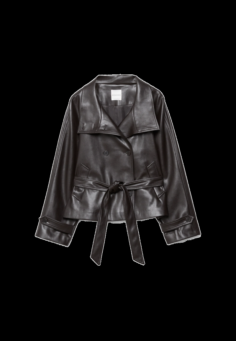 Тренч из искусственной кожи с высоким воротником