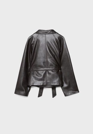 Тренч из искусственной кожи с высоким воротником- Заказать в России