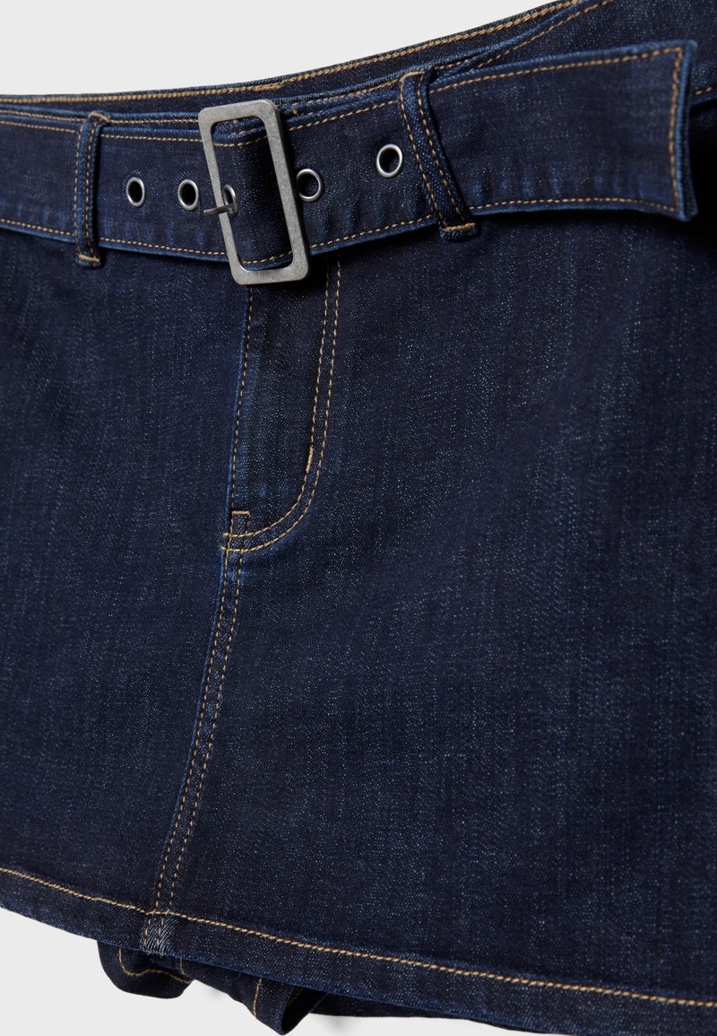 Джинсовая юбка-шорты с поясом
