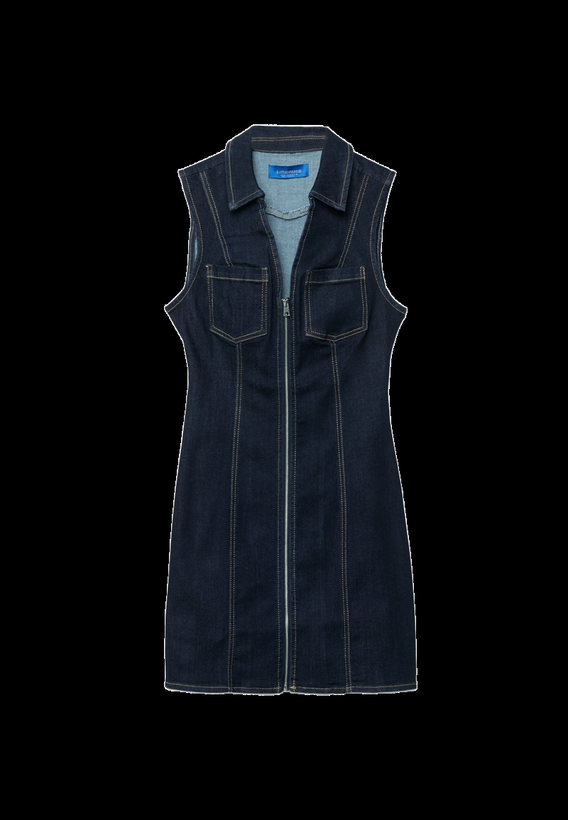 Короткое джинсовое платье без рукавов на молнии