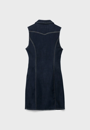 Короткое джинсовое платье без рукавов на молнии- Заказать в России