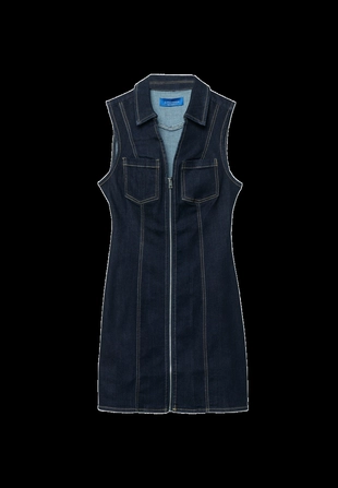 Короткое джинсовое платье без рукавов на молнии- Заказать в России