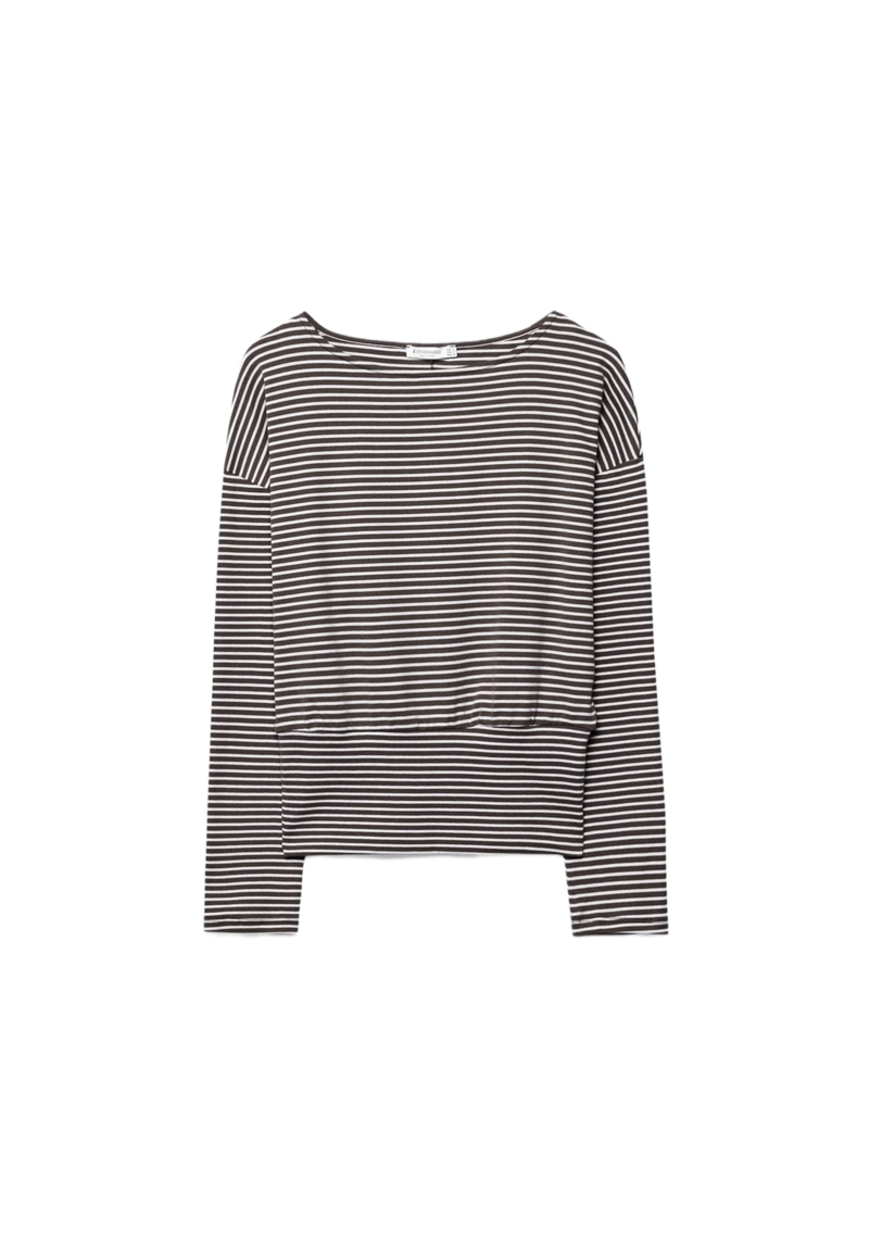 Лонгслив в полоску с вырезом-лодочкой и поясом