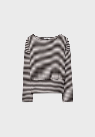 Лонгслив в полоску с вырезом-лодочкой и поясом- Заказать в России