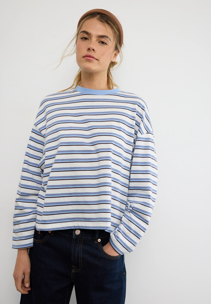 Полосатая футболка оверсайз с длинными рукавами