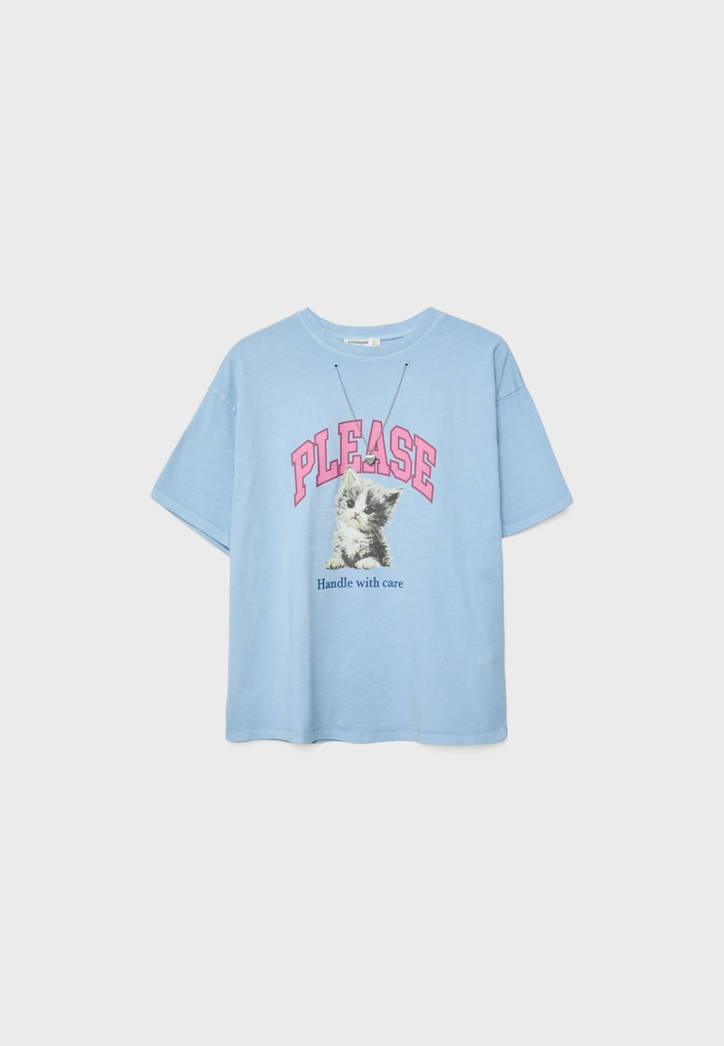 Футболка с графическим принтом и аппликацией, короткие рукава