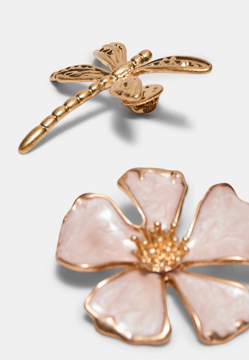 Набор из 2 брошей: стрекоза и цветок