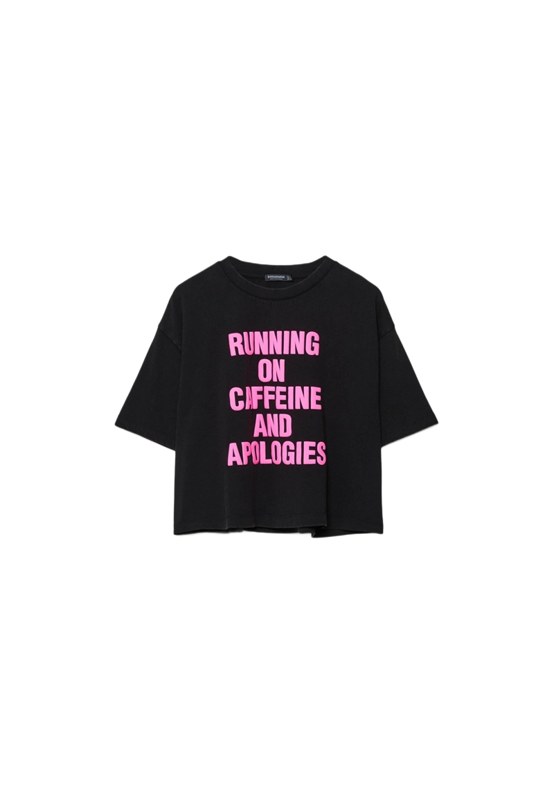 Укороченная футболка с принтом Caffeine